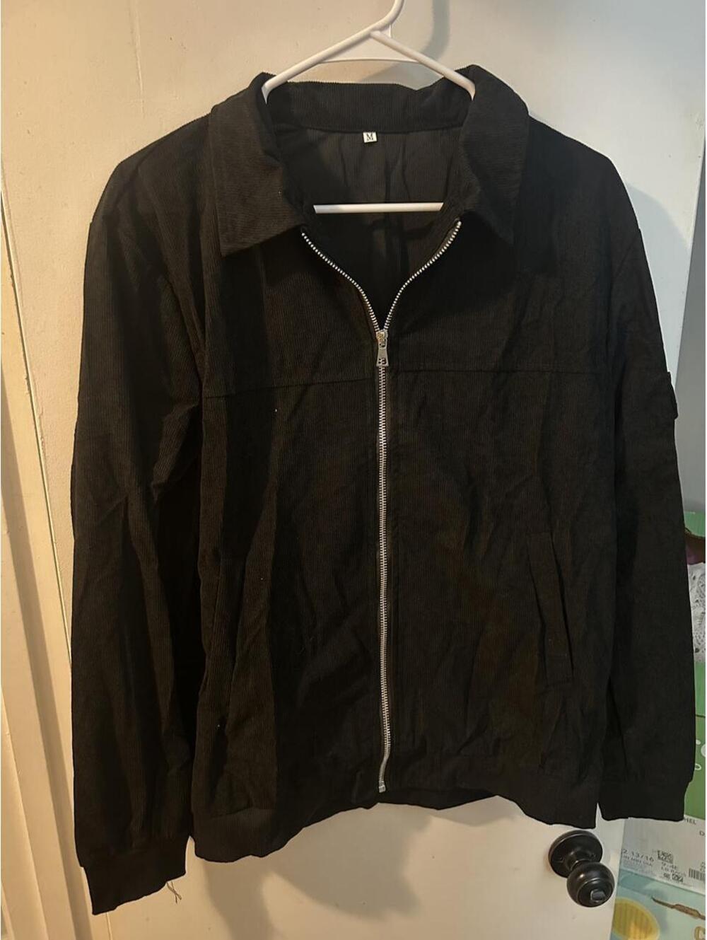 Brand new Black corduroy jacket with full zipper closure, size M